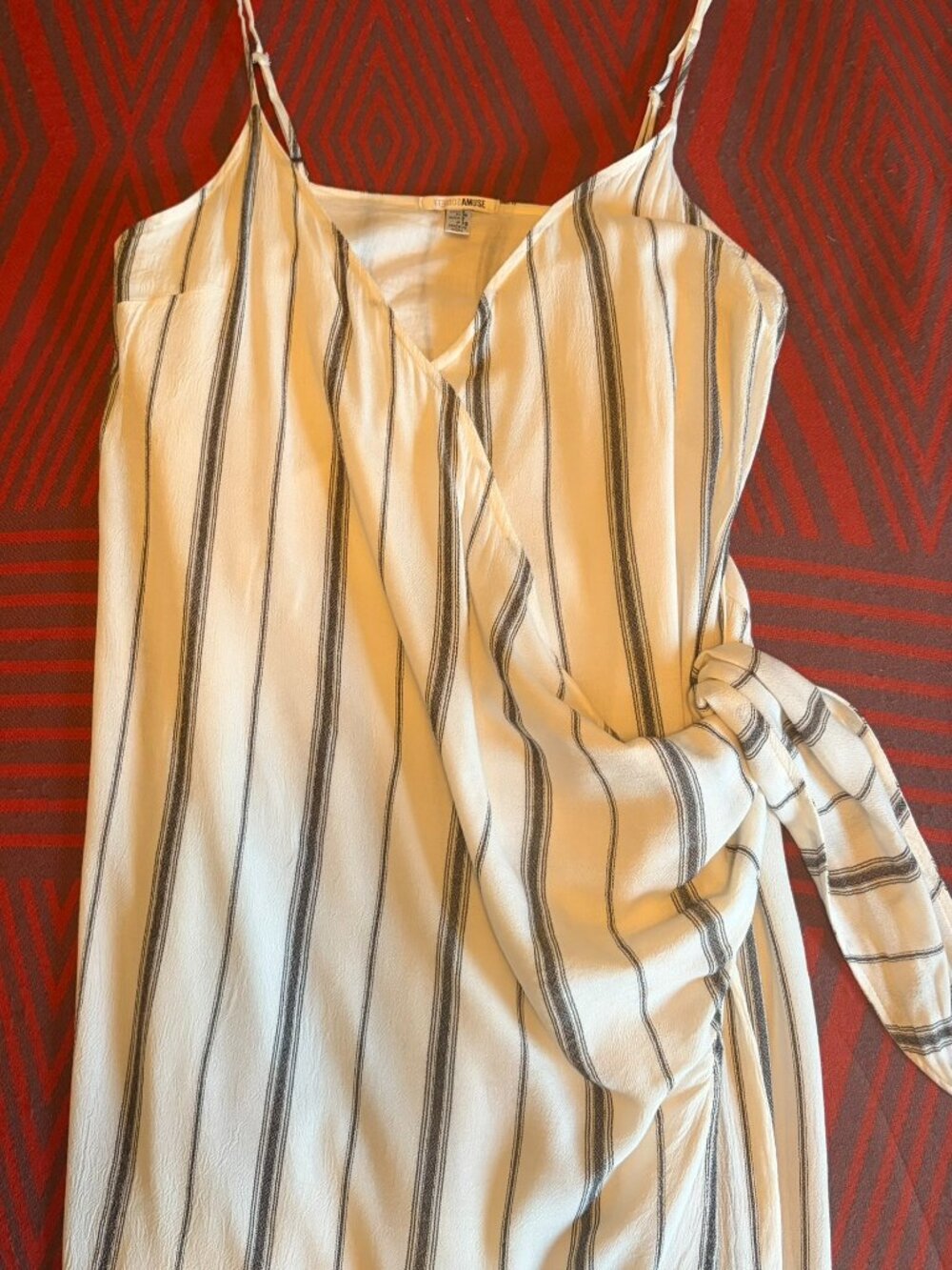 Amuse Society Striped Wrap Maxi Dress Size S Cream Black Boho Beach Resort